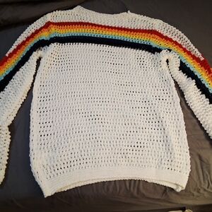 SHEIN White Sweater with Rainbow Stripes